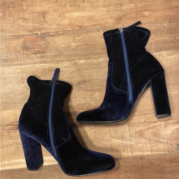 Steve Madden Edit Navy Velvet High Heel Mid-Calf Boots - Picture 9 of 9